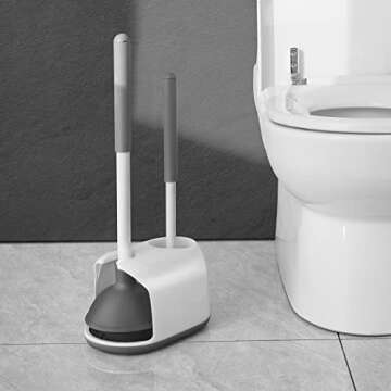 Eyliden Toilet Plunger and Brush, 2 in 1 Toilet Bowl Brush Plunger Set with Holder, Bathroom Cleaning Tools Combo with Caddy Stand (White)