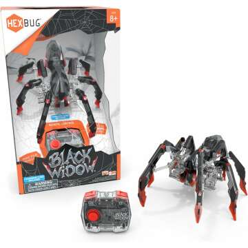 HEXBUG Remote Control Black Widow, Rechargeable Robot Spider Toys for Kids, Adjustable Robotic Black Widow Figure STEM Toys for Boys & Girls Ages 8 & Up