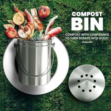 Utopia Kitchen Compost Bin for Kitchen Countertop - 1.3 Gallon Compost Bucket for Kitchen with Lid - Includes 1 Spare Charcoal Filter - Home and Kitchen Essentials - (Silver)