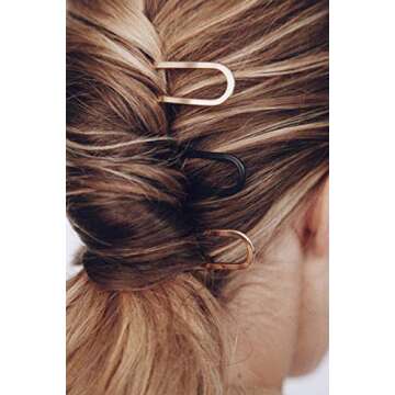 Kristin Ess French Pin Set of 2 - U Shaped French Hair Pins for Buns, Chignons, Wedding Updo Hairstyles and Top Knots - Hair Styling Accessories for Women - Rose Gold