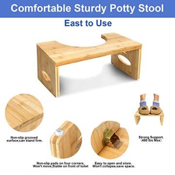 Toilet Stool,7 Inches H Foldable Bamboo Squat Poop Stool for Children Adults Seniors,Easy to Use,Sturdy Potty Stool for Bathroom Toilet.