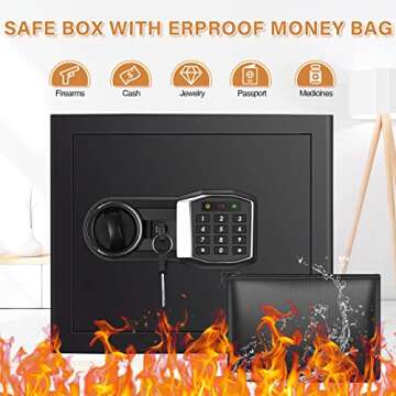 1.6 Cub Home Safe Fireproof Waterproof, Fireproof Safe Box with Fireproof Money Bag, Digital Keypad Key and Removable Shelf, Personal Security Safe for Home Jewellery Money Medicines Valuables