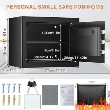 1.6 Cub Home Safe Fireproof Waterproof, Fireproof Safe Box with Fireproof Money Bag, Digital Keypad Key and Removable Shelf, Personal Security Safe for Home Jewellery Money Medicines Valuables