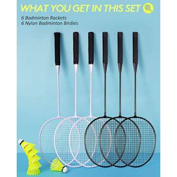 AboveGenius Badminton Rackets Set with 6 Shuttlecocks, Lightweight Badminton Set of 6 for Outdoor Backyard Games, Racquets with Durability for Beginners and Casual Players