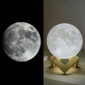 3D Moon Lamp with Wooden Base
