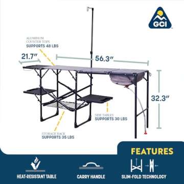 GCI OUTDOOR Master Cook Station | Portable Folding Kitchen Table with Soft Shell Sink, Heat Resistant Tabletop & Telescoping Lanter Pole, Perfect for Camping Trips