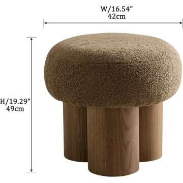 16.54" Mushroom Shape Small Footstool, Teddy Ottoman, Boucle Foot Rest, Round Pouf Ottoman, Cozy Room Decor Aesthetic, Cute Furniture for Living Room and Bedroom (Brown)