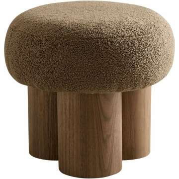 16.54" Mushroom Shape Small Footstool, Teddy Ottoman, Boucle Foot Rest, Round Pouf Ottoman, Cozy Room Decor Aesthetic, Cute Furniture for Living Room and Bedroom (Brown)