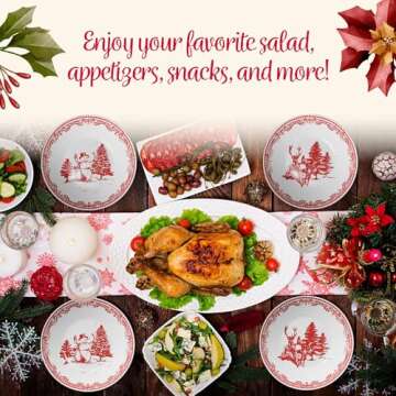 American Atelier Christmas Salad Plate (Set of 4) - Vintage Style 8-Inch Red Holiday Stoneware Dessert & Appetizer Plates - Decorative & Durable Dinnerware, Dishwasher & Microwave Safe Luxury Plates