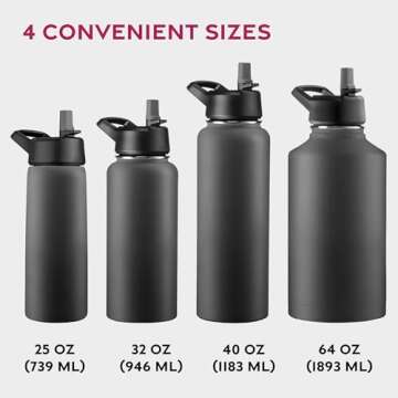 FineDine Triple Walled, Insulated Water Bottles with Straw - 25 Oz Stainless Steel Metal Bottle W/ 3 Leak Proof Lids - For Travel, School, Sports, Gym/Men, Women & Kids - Inky Raven Black