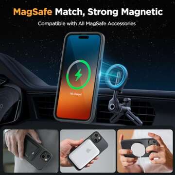 Miracase Magnetic Series Designed for iPhone 15 Case [Compatible with MagSafe] [with 2X Screen Protectors] Military-Grade Protection, Anti-Fingerprint, Magnetic Charger Case for iPhone 15 - Black