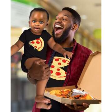 Tstars Pizza Pie & Slice Fathers Day Daddy and Me Outfits Gifts for New Dads Matching Dad Shirt Baby Bodysuit Dad Black Large/Baby Black Newborn (0-3M)