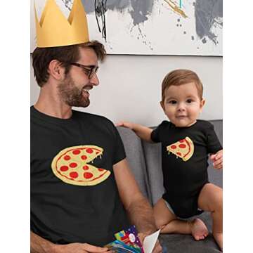 Tstars Pizza Pie & Slice Fathers Day Daddy and Me Outfits Gifts for New Dads Matching Dad Shirt Baby Bodysuit Dad Black Large/Baby Black Newborn (0-3M)