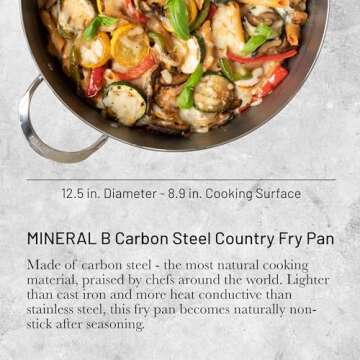 De Buyer MINERAL B Carbon Steel Country Fry Pan - 12.5” - Ideal for Sauteing, Simmering, Deep Frying, Stir Frying & One-Pan Meals - Naturally Nonstick - Made in France