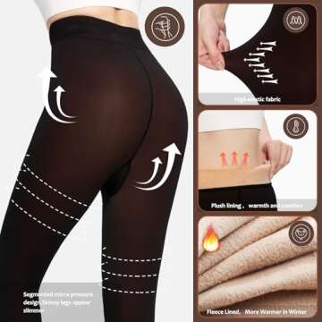 UISLII Fleece Lined Tights Women, Warm Pantyhose leggings Women,Fake Translucent Thermal Skin Colored Tights for Winter(Coffee Foot Medium -Medium Height)