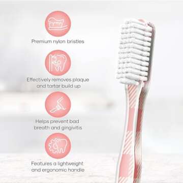 SMYL Toothbrush, Toothbrushes for Adults with Nylon Bristles, Oral Care and Plaque Removal, Fashion Textile Print, Peach