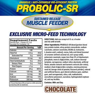 Maximum Human Performance Probolic-SR Sustained Release Protein Powder, 24g Protein, BCAAs, Glutamine, Arginine, Pre-Workout, Post-Workout, Nighttime Protein, 4lbs, 52 Servings, Chocolate