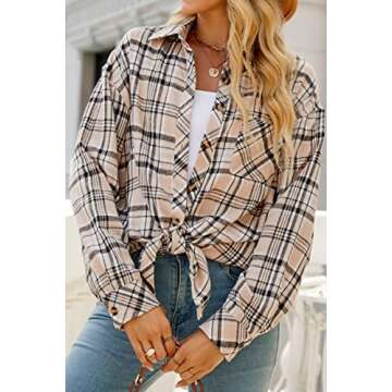 CHYRII Women's Button Down Flannel Shirt - Long Sleeve Plaid Shacket