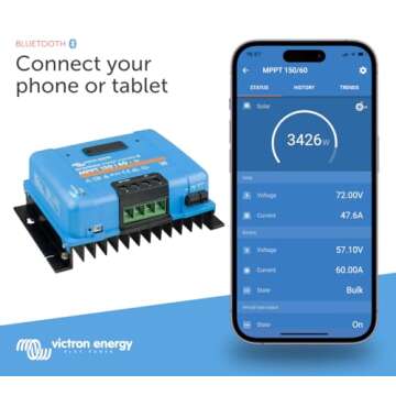 Victron Energy SmartSolar MPPT Tr Solar Charge Controller (Bluetooth) - Charge Controllers for Solar Panels - 150V, 60 amp, 12/24/36/48-Volt