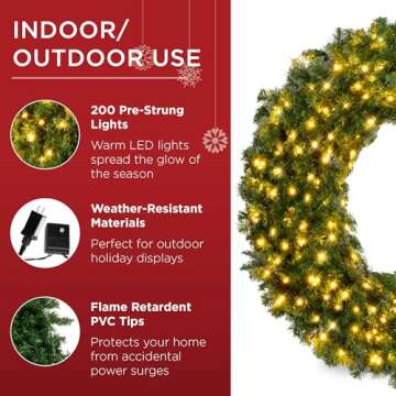 Best Choice Products 48in Large Artificial Pre-Lit Fir Christmas Wreath Holiday Accent Decoration w/ 200 LED Lights, 714 PVC Tips