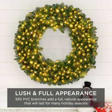 Best Choice Products 48in Large Artificial Pre-Lit Fir Christmas Wreath Holiday Accent Decoration w/ 200 LED Lights, 714 PVC Tips