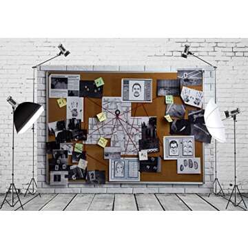 BELECO 7x5ft Fabric Spy Theme Detective Photography Backdrop Detective Board with Crime Scene Photos Fingerprint Clues Evidence Top Secret Mission Mystery Party Background Spy Decoration Photo Props