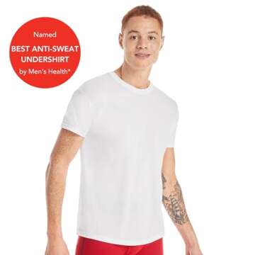 Hanes Men Hanes Men's White Performance Moisture-Wicking Crewneck Undershirt Tees, 5-Pack