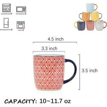 Selamica Porcelain 10 oz Coffee Mugs Set of 6 with Big Handle, Coffee Cups Ceramic for Cappuccino Latte Cocoa Milk Tea, Dishwasher Microwave Safe, Assorted Colors