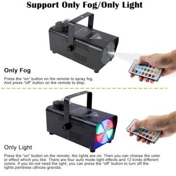 ATDAWN Fog Machine with 9 LED Lights, Wireless Remote Control, Smoke Machine with 12 Colors for Stage Party Effect, Halloween Wedding Special Event