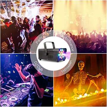 ATDAWN Fog Machine with 9 LED Lights, Wireless Remote Control, Smoke Machine with 12 Colors for Stage Party Effect, Halloween Wedding Special Event