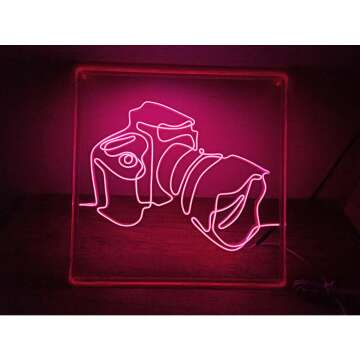 Digital Camera Design Technology Gadget Neon Sign, Handmade EL Wire Neon Light Sign, Home Decor Wall Art, Pink