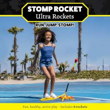 Stomp Rocket Ultra Rocket Launcher for Kids, 6 Rockets - Fun Backyard & Outdoor Kids Toys Gifts for Boys & Girls - High Flying Toy Foam Blaster Set - Multi-Player Adjustable Launch Stand