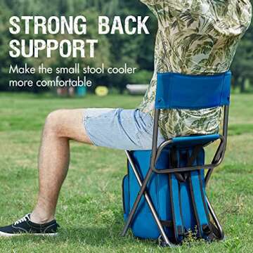 PORTAL Backpack Cooler Chair Fishing Chairs with Backrest Folding Camping Stool Compact for Outdoors Hiking Hunting Travel, Supports 225 lbs Capacity