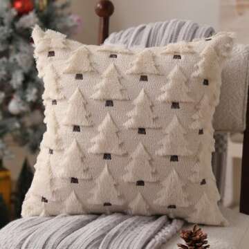 Allorry Christmas Pillow Covers 18x18 inch Set of 2 Beige Christmas Tree Throw Pillow Cases Decorations Soft Plush Faux Fur Wool Pillow Covers Winter Holiday Decor for Sofa Living Room PT-002C18