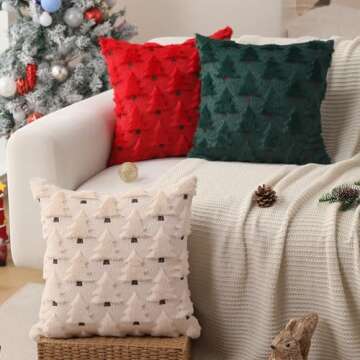 Allorry Christmas Pillow Covers 18x18 inch Set of 2 Beige Christmas Tree Throw Pillow Cases Decorations Soft Plush Faux Fur Wool Pillow Covers Winter Holiday Decor for Sofa Living Room PT-002C18