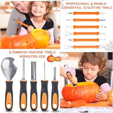 Halloween Pumpkin Carving Kit,33 PCS Pumpkin Carving Tools for Kids&Adults-Professional Stainless Steel Carving Tools & Carving Stencils & Candles-Halloween Gifts Decoration Jack-O-Lantern