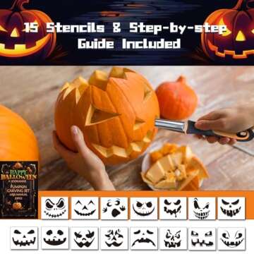 Halloween Pumpkin Carving Kit,33 PCS Pumpkin Carving Tools for Kids&Adults-Professional Stainless Steel Carving Tools & Carving Stencils & Candles-Halloween Gifts Decoration Jack-O-Lantern