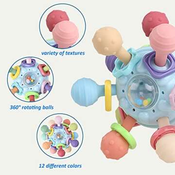 Baby Sensory Teething Toys - Baby Teether Montessori Toys - Gifts for Infant Newborn Boys Girls 0 3 6 9 12 18 Months 1 Year Old - Baby Rattle Chew Toys - Toddler Educational Learning Toys