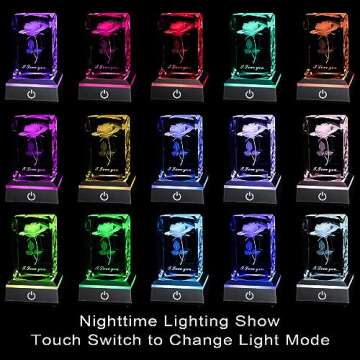 hochance 3D Rose Crystal Multicolor Nightlight,I Love You Decolamp,Perfect Valentines Day Gifts Ideas for Her My Girlfriend Wife Mom - Unique Anniversary Birthday Presents