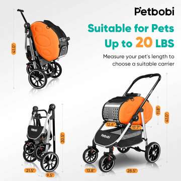 Petbobi 5-in-1 Dog Stroller with Detachable Carrier | Pet Stroller, Carrier, Backpack, Handbag, and Car Seat | For Puupy and Cats Up to 20 lbs | Aluminum Frame, Large Wheels, Easy Assembly and Folding