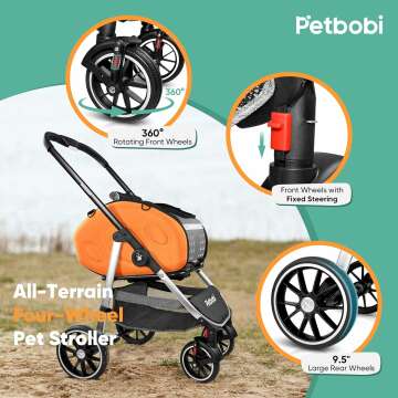 Petbobi 5-in-1 Dog Stroller with Detachable Carrier | Pet Stroller, Carrier, Backpack, Handbag, and Car Seat | For Puupy and Cats Up to 20 lbs | Aluminum Frame, Large Wheels, Easy Assembly and Folding