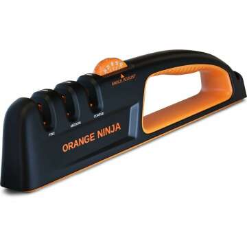 Orange Ninja Knife Sharpeners for Kitchen- 5 Adjustable Sharpening Angle- Premium Quality - Handheld Knives & Pocket Knife Sharpener by Sharp Pebble