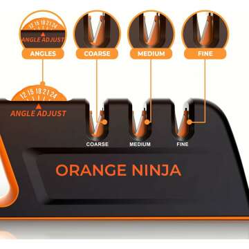 Orange Ninja Knife Sharpeners for Kitchen- 5 Adjustable Sharpening Angle- Premium Quality - Handheld Knives & Pocket Knife Sharpener by Sharp Pebble