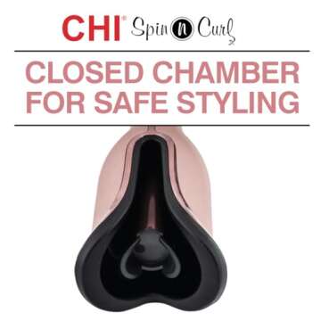 CHI Spin N Curl, Curling Iron For Healthy & Shiny Effortless Curls & Waves, Provides Preset Temperature Settings For Each Hair Texture, Rose Gold