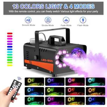 Dashsafe Smoke Machine, Fog Machine with Disco Ball Lights, 600W and 3000CFM with 13 Colorful LED Lights Effect, Wireless Remote Control, Suitable for Parties, Wedding, Halloween, and DJ Stage, Indoor