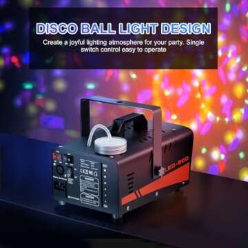 Dashsafe Smoke Machine, Fog Machine with Disco Ball Lights, 600W and 3000CFM with 13 Colorful LED Lights Effect, Wireless Remote Control, Suitable for Parties, Wedding, Halloween, and DJ Stage, Indoor