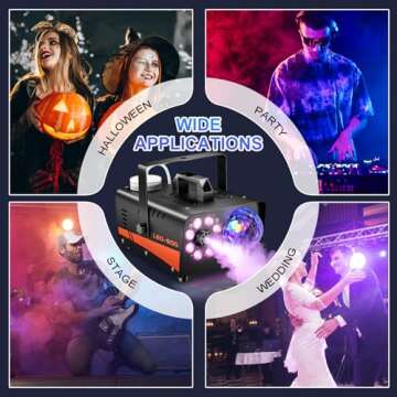 Dashsafe Smoke Machine, Fog Machine with Disco Ball Lights, 600W and 3000CFM with 13 Colorful LED Lights Effect, Wireless Remote Control, Suitable for Parties, Wedding, Halloween, and DJ Stage, Indoor