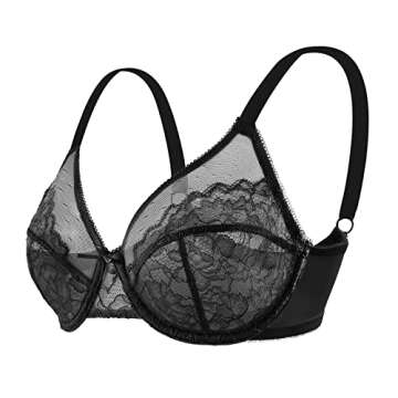 HSIA Minimizer Bras for Women Full Coverage Underwire Bras Plus Size,Lifting Lace Bra for Heavy Breast 34C Black