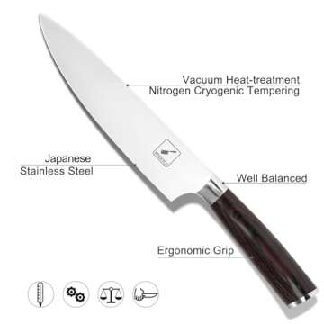 imarku Japanese Chef Knife - Sharp Kitchen Knife 8 Inch Chef's Knives HC Steel Paring Knife, Unique Gifts for Men and Women, Gifts for Mom or Dad, Kitchen Gadgets with Premium Gift Box