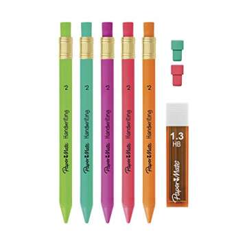 Paper Mate Handwriting Triangular Mechanical Pencil Set with Lead & Eraser Refills, 1.3mm, School Supplies, Office Supplies, Sketching Pencils, Drafting Pencil, Fun Barrel Colors, 8 Count